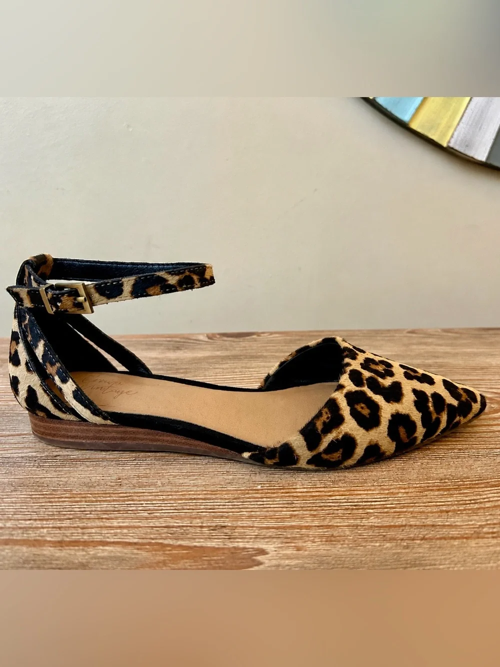 Crown Vintage Leopard Print Calf Hair D’Orsay Flats Size 7 Ankle Strap